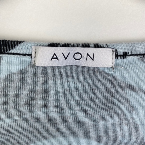 Avon Swirl‎ Print Crew Neck Tee Women's Medium Blue Black Cotton Long Sleeve - Picture 2 of 8